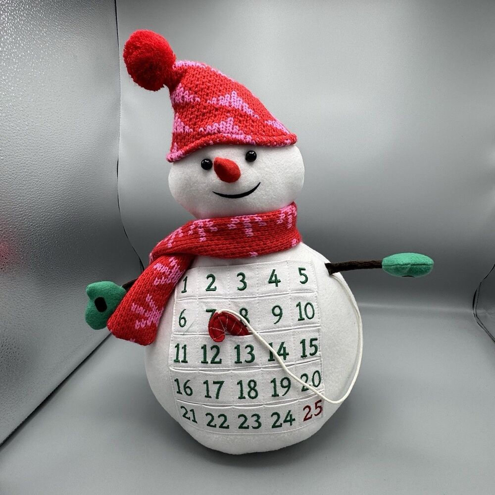 Stand Alone Snowman Plush Advent Pocket Calendar Countdown to Christmas 19" T